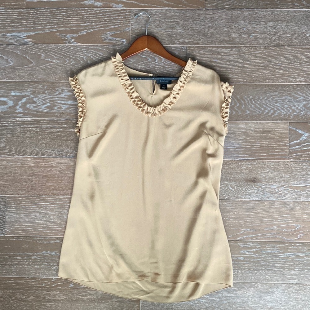 St John Silk Ruffle Sleeve Blouse | Gold | 10